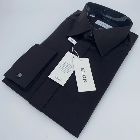 Eton Dress Shirt Mens XL 17 1/2 - 44 Black Stretch Contemporary Fit Button Up